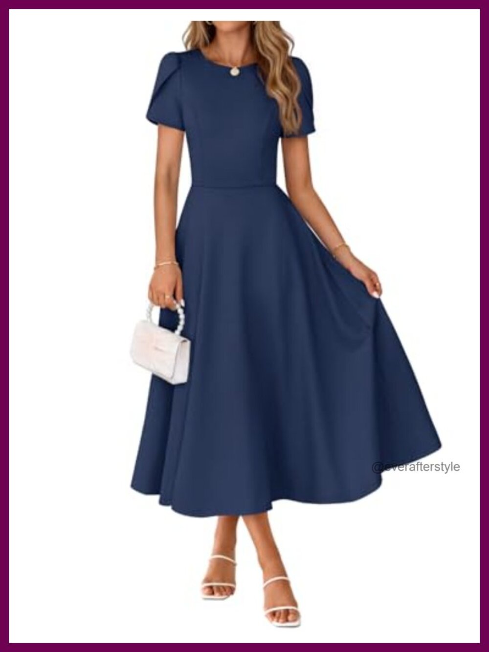 Midi Dress Short Petal Sleeve Formal Wedding Guest A-Line